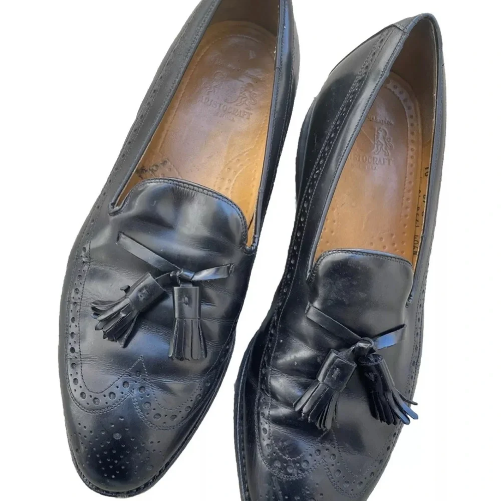 Johnston & Murphy Crown Aristocraft  Black Leather Tassel Loafers Men 10 D USA